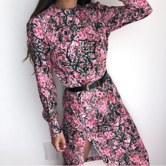 H&M Dresses & Skirts - H&M | NWT Pink Floral High Neck Midi Dress - 6